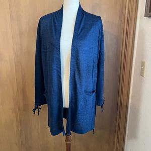 JJill Love Linen open front cardigan, small, navy blue indigo blue